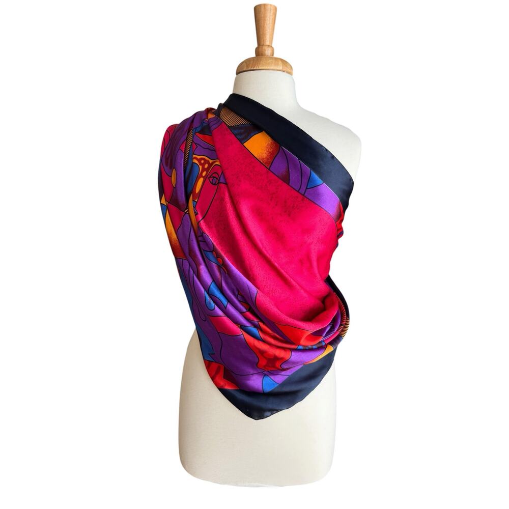 Vibrant Abstract Scarf Picasso Inspired Cubism Art Print Square Statement Scarf